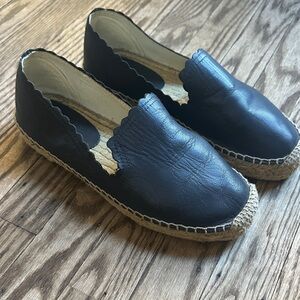 Black leather woven flat espadrille size 39 US 8.5 EUC